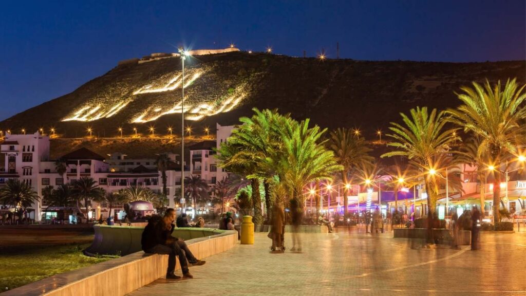 Sunset view along the Corniche promenade in Agadir