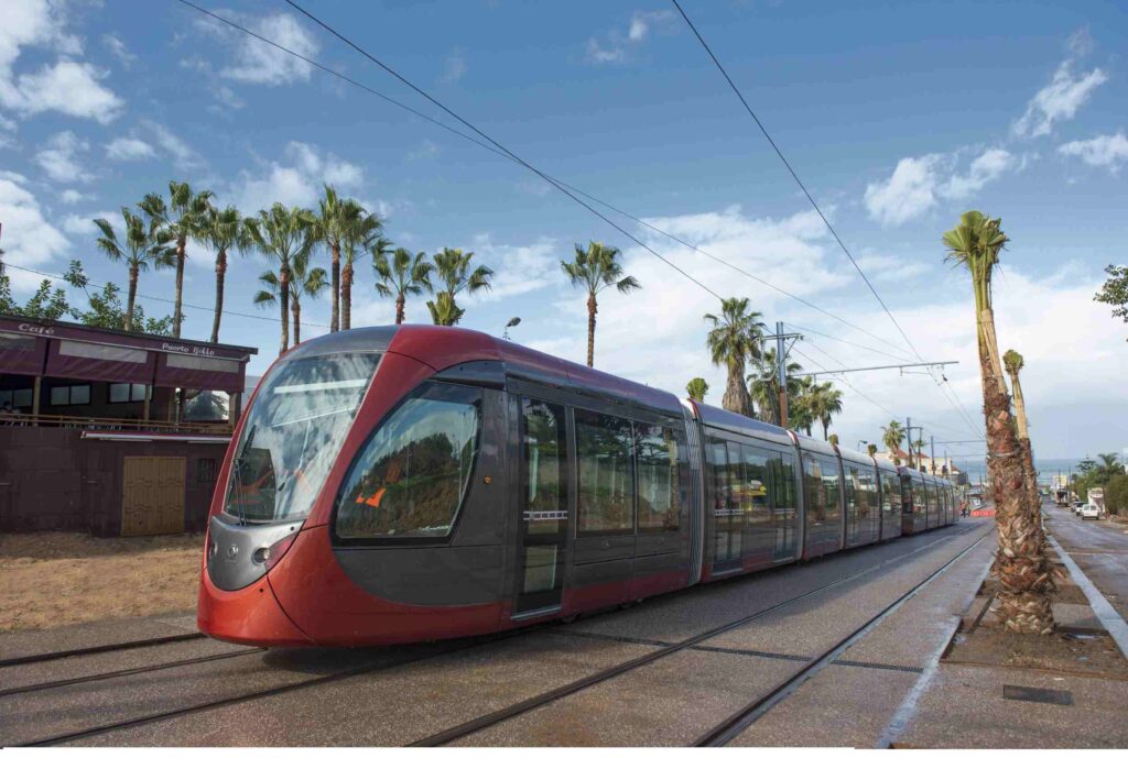 Modern tram operating in a Moroccan city