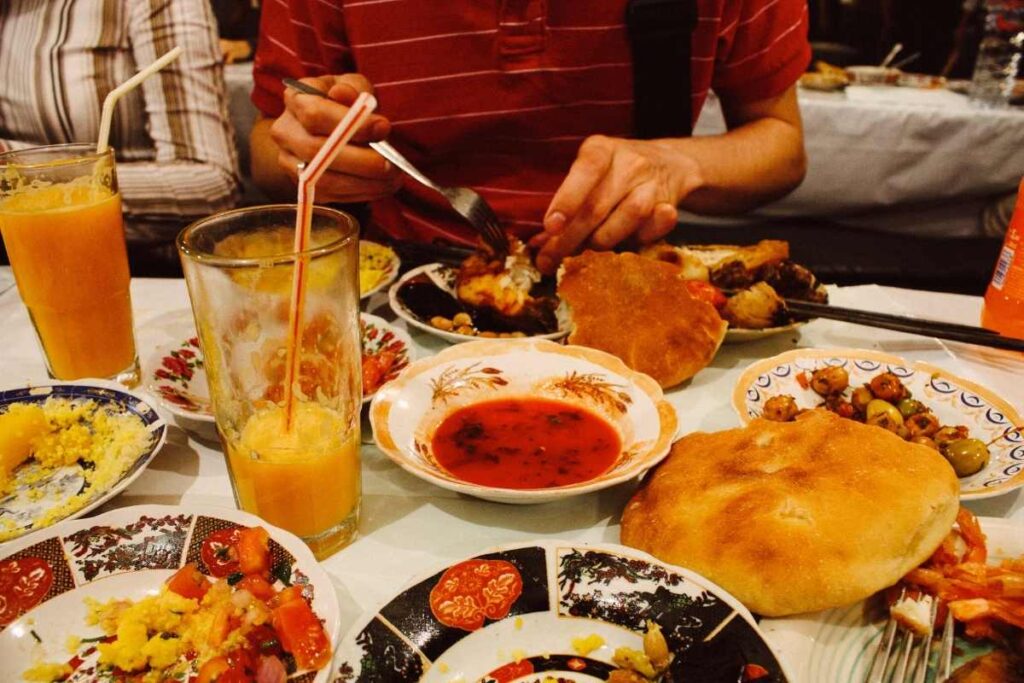 Moroccan street food in Jemaa el-Fna Marrakech