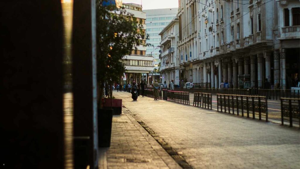 Sunlit Street View in
Casablanca, Morocco