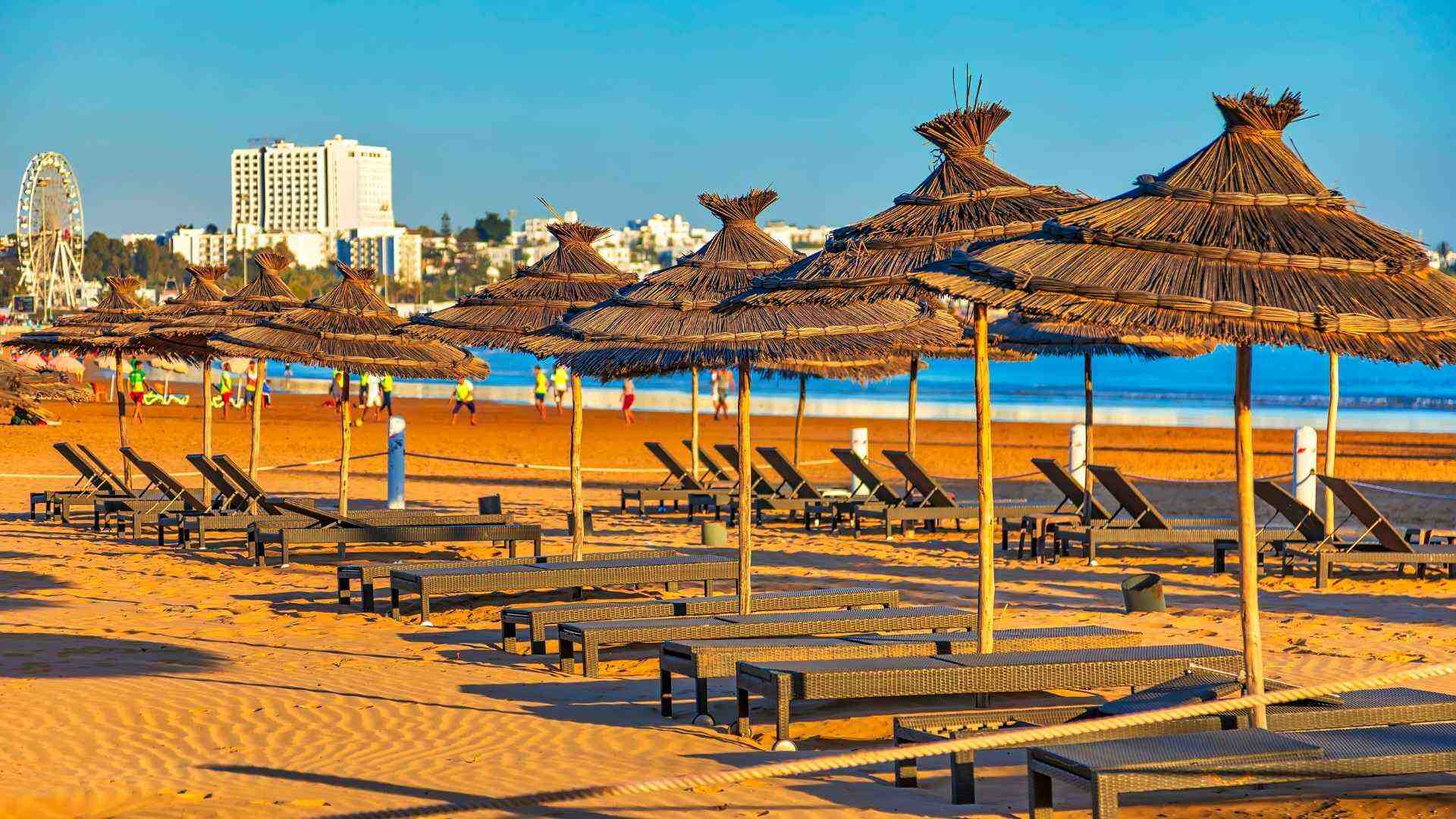 Agadir beach and seaside promenade in Morocco
