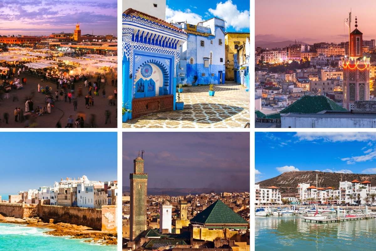 Best cities to visit in Morocco including Marrakech, Chefchaouen, Fes, Essaouira, and Agadir