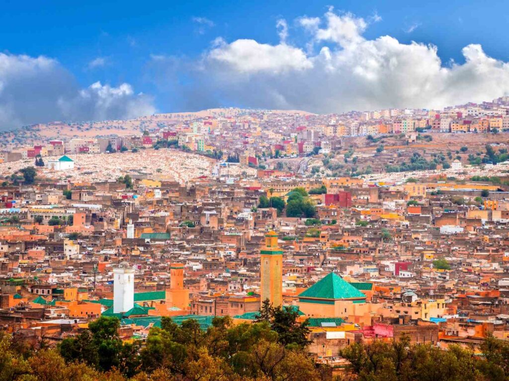 Panoramic view of Fes Morocco showing the medina and surrounding hills