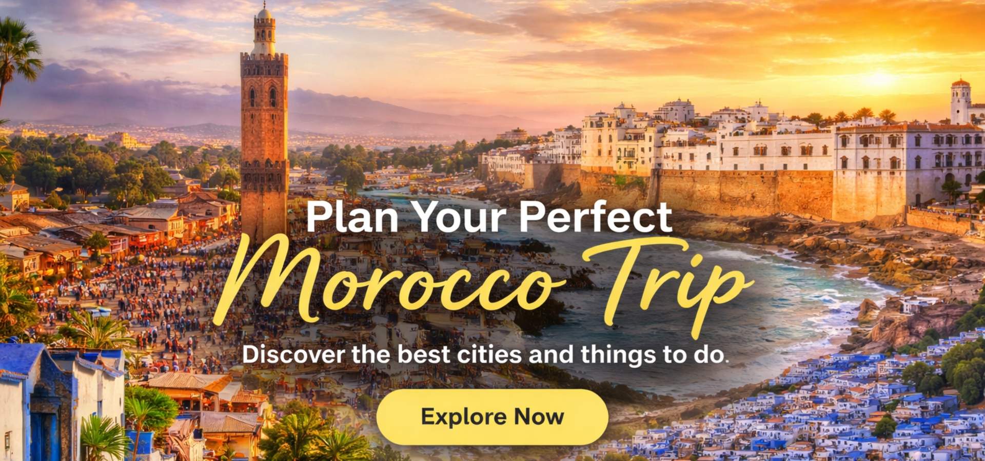 Stylized illustration representing cities to visit in Morocco