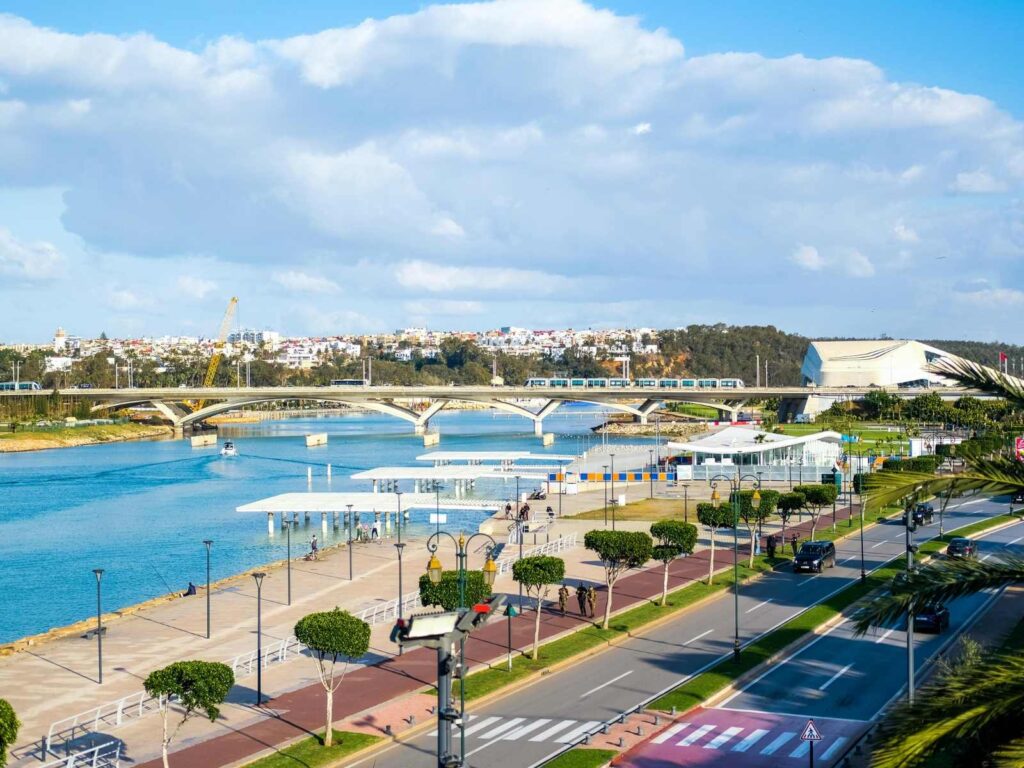 Bouregreg River waterfront and city skyline in Rabat Morocco