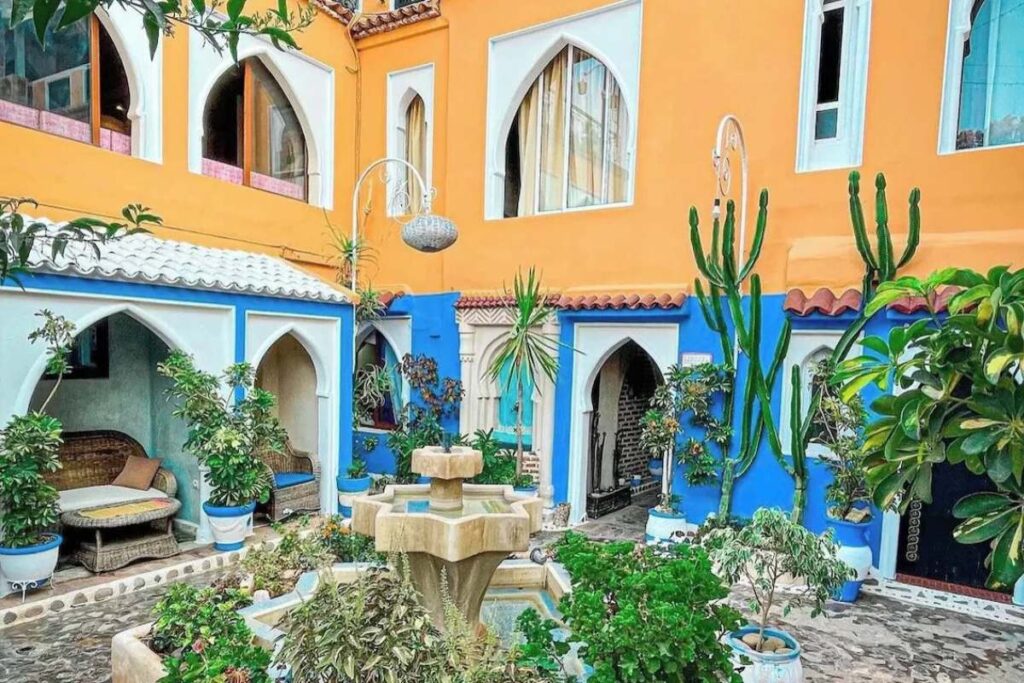 Traditional Moroccan riad courtyard with interior garden