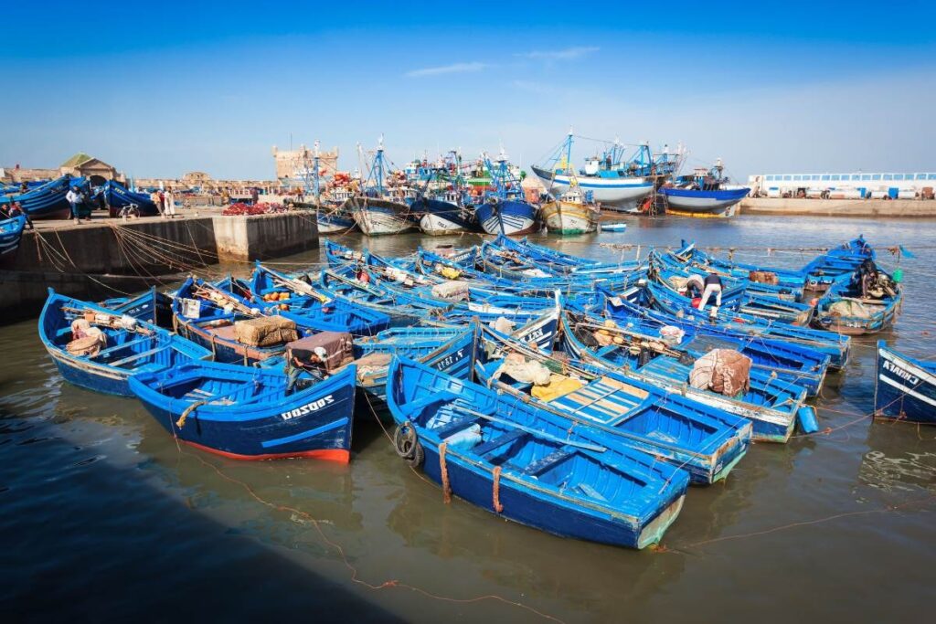 Essaouira blue fishing boats in port