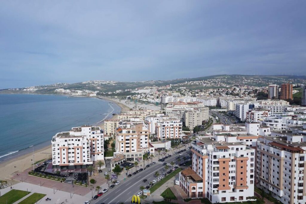 Tangier coastline and corniche with modern city buildings