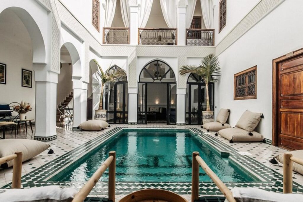 Traditional riad courtyard with a pool in the Marrakech medina